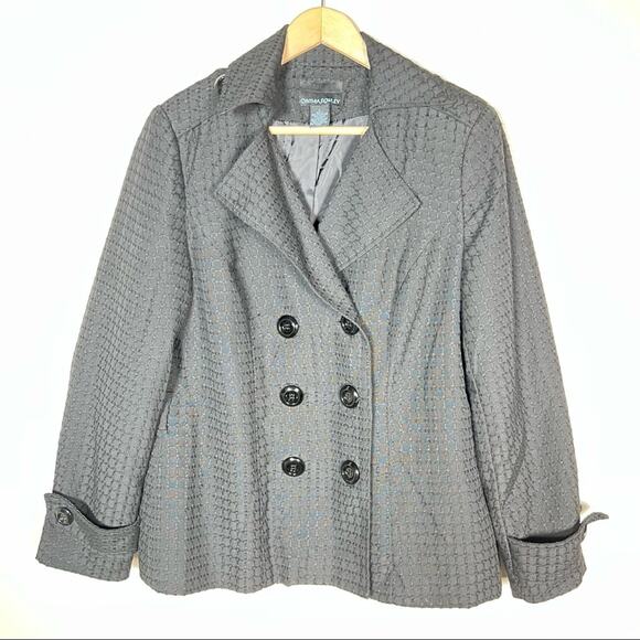 Cynthia Rowley black hip length pea coat jacket size large L B177 - Picture 1 of 4
